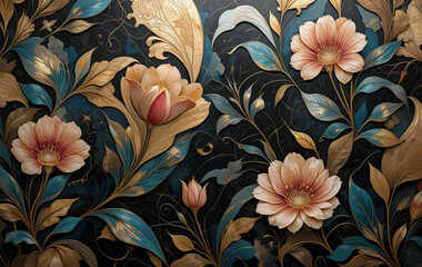 Art Nouveau pattern for wallpapers, covers, wall decorations. Oil paint