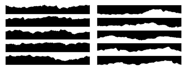 Set of ripped paper, jagged border, torn paper top and down frames vector illustration 