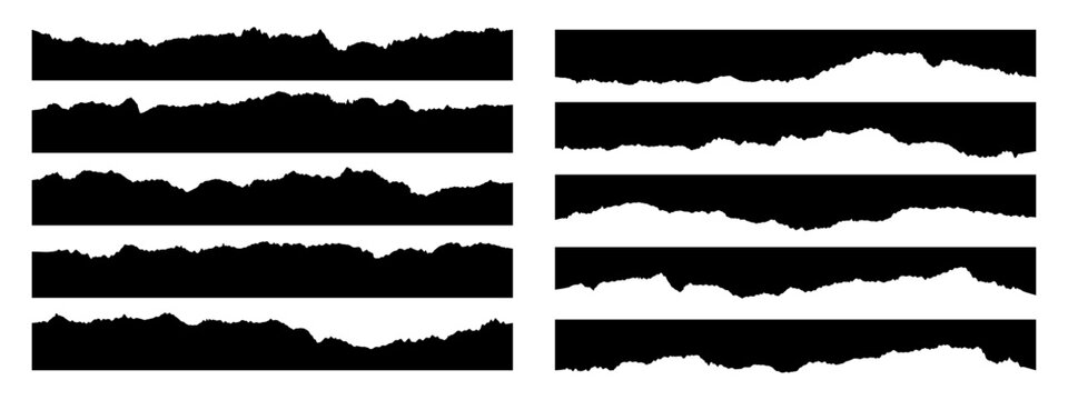 Set of ripped paper, jagged border, torn paper top and down frames vector illustration	