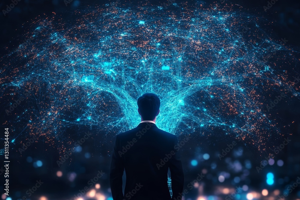 Poster futuristic visualization of a digital network and connectivity in a tech environment