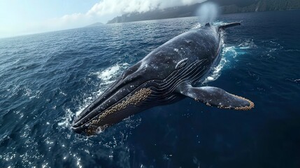 Obraz premium Tracking large humpback whales in open ocean waters marine life photography captivating underwater scene