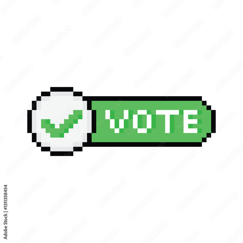 Poster vote icon 8 bit, pixel art check vote button 8 bit icon for game logo.