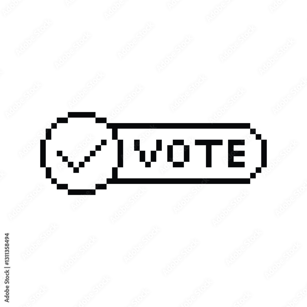 Aufkleber vote icon 8 bit, pixel art check vote button 8 bit icon for game logo.