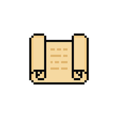 treasure map icon 8 bit, pixel art diploma document roll 8 bit icon for game  logo. 