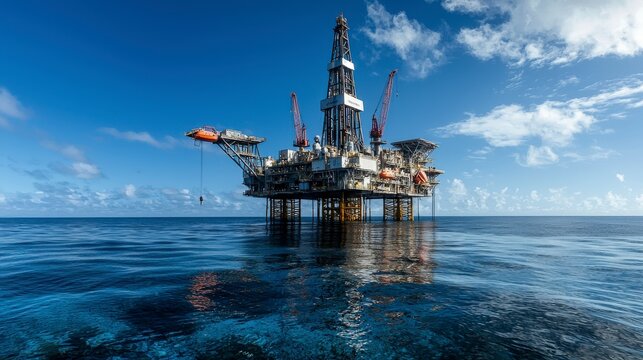 Offshore oil rig operations open ocean industrial photography calm waters aerial view technology implementation