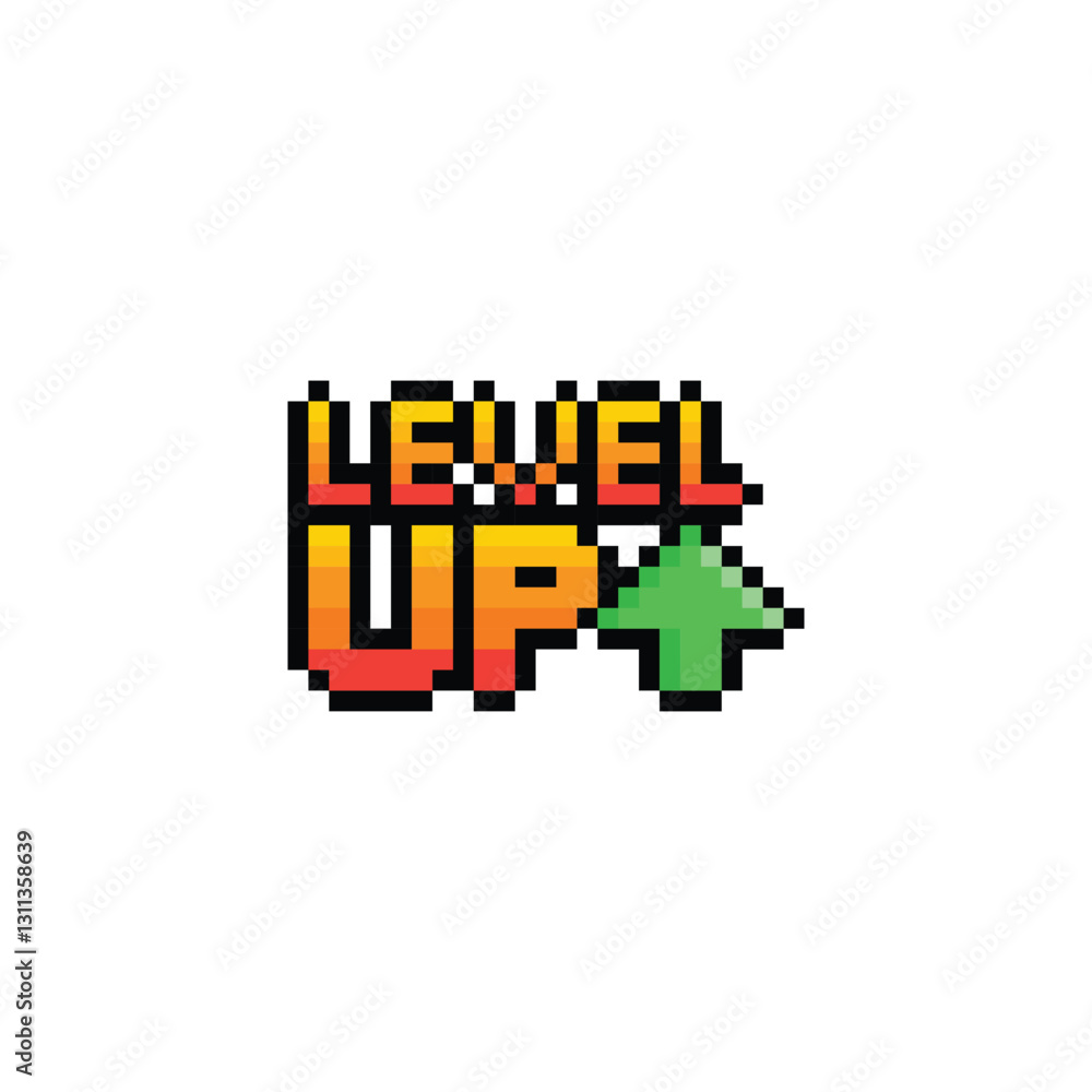 Fototapete level up button 8 bit text level up pixel art 8-bit for game you win