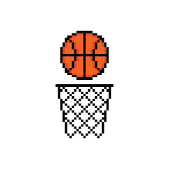 pixel   basketball hoop and ball pixel art icon element for 8 bit game © veronchick84