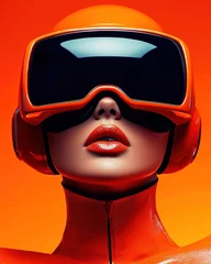 Woman wearing futuristic VR googles. Generative Ai © ArtmediaworX