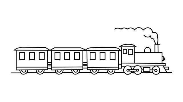 Passenger train Continuous line draw Full length single line animation