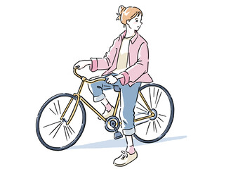 自転車に乗るカジュアルな女性 – 健康的でおしゃれなライフスタイル