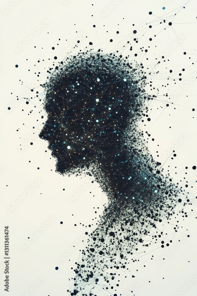 Poster abstract portrait of a human silhouette with dots and lines design