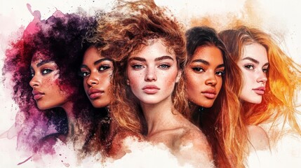 Five women, each with different hairstyles and skin tones