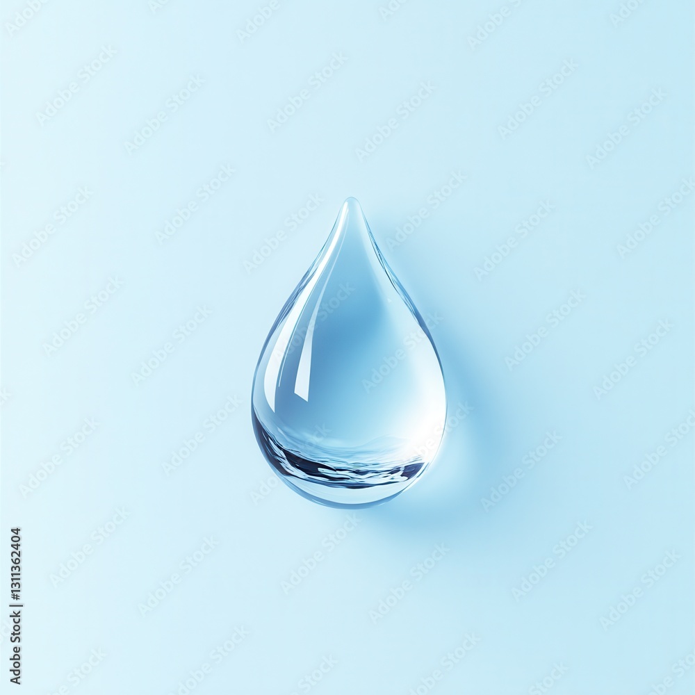 Poster minimalist water drop logo with clear reflection showcasing cool blue tones and clean branding aesth