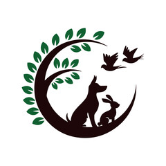 Dog rabbit and bird logo vector on white background