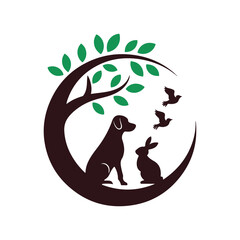 Dog rabbit and bird logo vector on white background