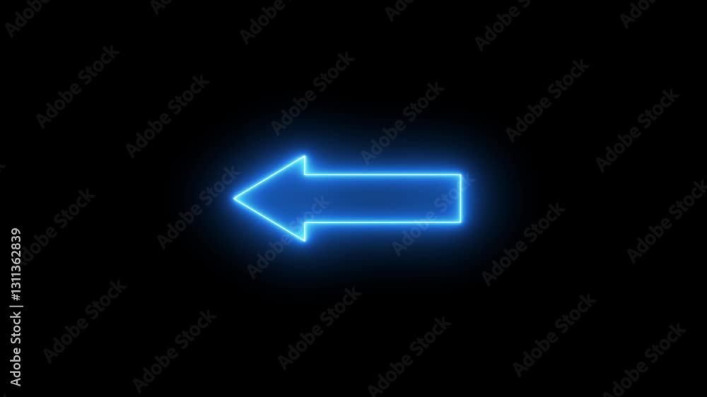 Poster neon arrow icon animation. bright swipe left arrow animation. neon road sign. glowing arrow moving l