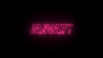 Obraz premium Abstract glowing January month text neon light 4k illustration on black background.