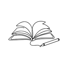 Book alongside a pencil, illustrating a creative and literary theme line art flat vector illustration