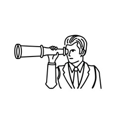 Businessman gazing through a telescope line art flat vector illustration