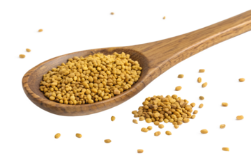 fenugreek in wooden spoon isolated on transparent background png