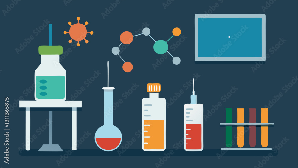 Poster vaccine development a laboratory setup with vials labeled for different vaccines syringes ready for 
