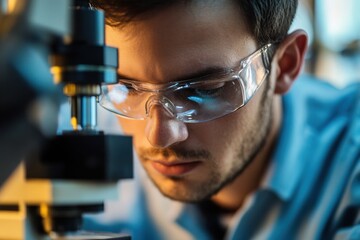 Engineer Examining Metal Alloy with Magnification Tools