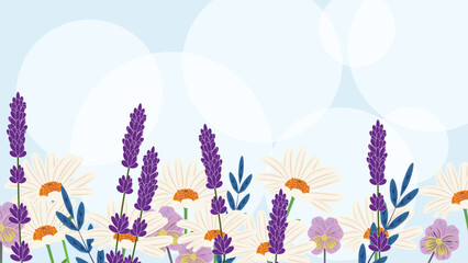 Spring summer floral banner template with soft hues, leaves, and blank space for design