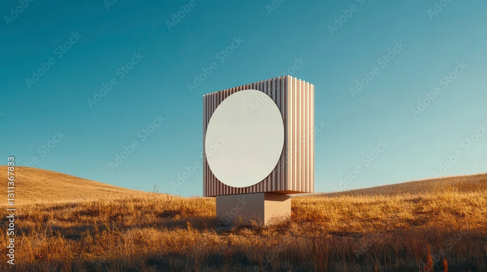 Poster minimalist structure in a natural landscape: a striking geometric structure with a minimalist design