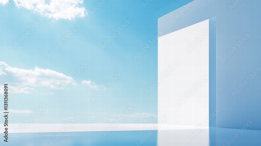 Poster skyline gateway: an architectural abstraction frames a vivid sky, evoking a sense of boundless possi