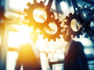 Group of gears representing business innovation trends and collaborative efforts for creative solutions in modern economy