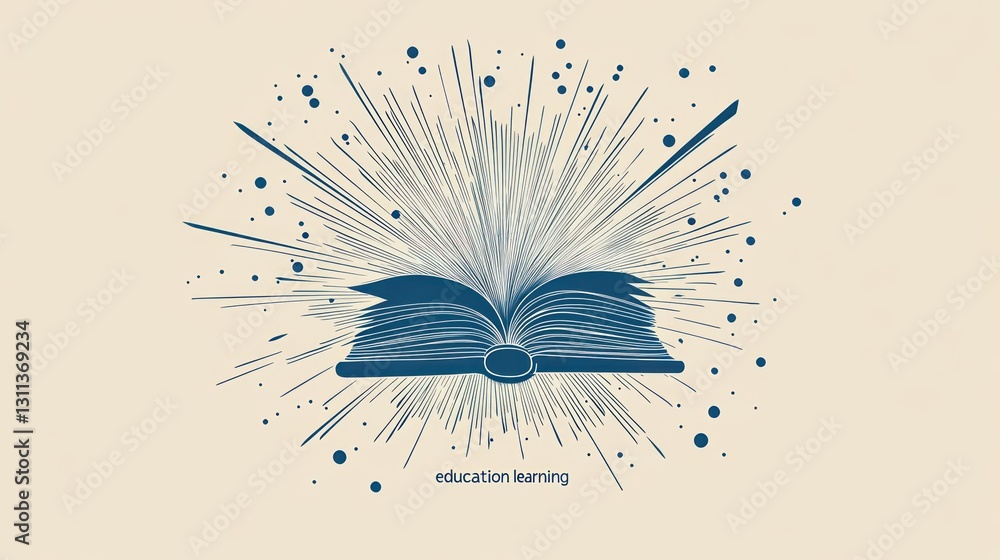 Poster open book exploding with knowledge, education concept, abstract background, graphic design