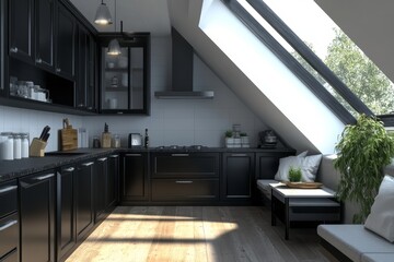 Modern Black Kitchen Loft Interior