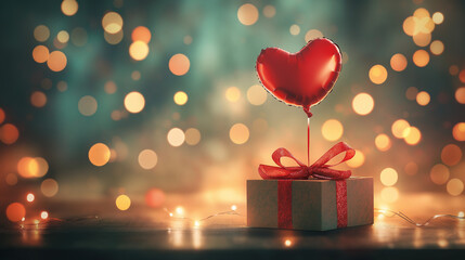 Romantic Open Gift Box with Heart-Shaped Balloon Surprise