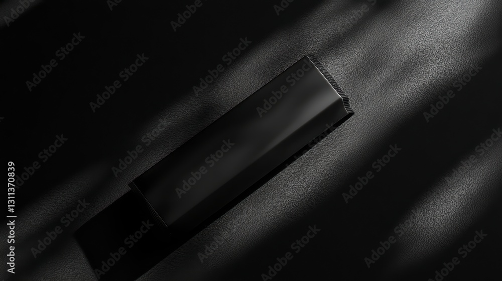 Poster mysterious minimalism: an elegantly dark, monochrome, rectangular object casts shadows against a tex