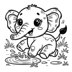 coloring page of cute baby elephant for kids, 8.5 x 8.5 inches