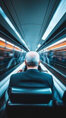 Fototapeta premium A man in a suit is sitting in a train car