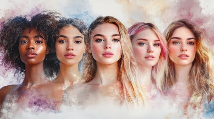 Five women, each with distinct looks and hairstyles