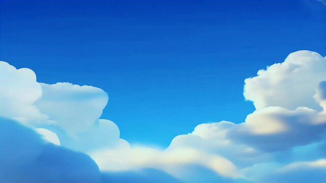 stylized 3D animated depiction bright blue sky filled soft moving clouds creating hyper realistic yet cartoon inspired visual experience