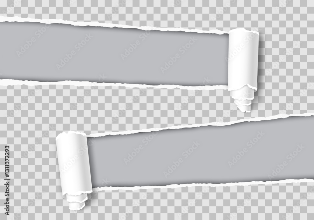 Poster realistic vector of a torn hole with a rolled edge. ripped paper with a curled fragment. template fr