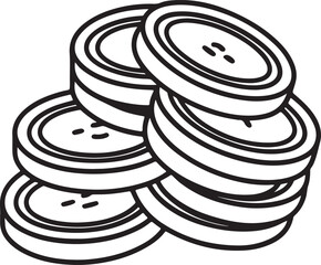 gold coins line art, black outline, vector and illustration, coloring book page line art drawing