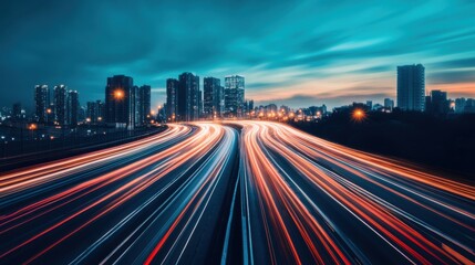 Obraz premium City highway lights night traffic