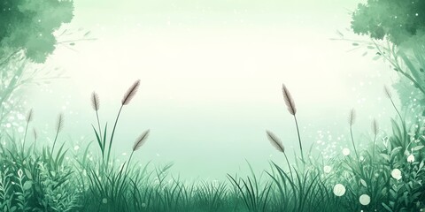 Obraz premium Airy Green Watercolor Background With Stylized Grass, Nature Scenery With Subtle Bokeh