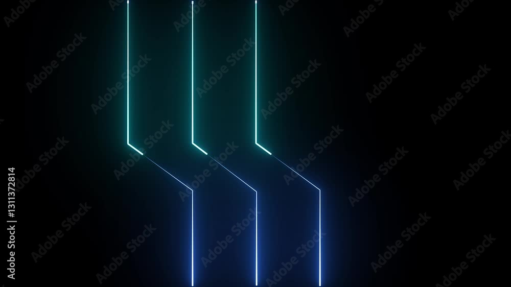 Poster abstract cyan and blue color neon light animated on a dark background. abstraction neon lines moving