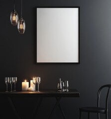 Dark Dining Room Setting with Mock Frame