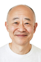 Obraz premium Elderly Asian man smiling with joyful expression isolated on white background, happiness, senior portrait, cheerful mood, positive emotions, friendly retired lifestyle.