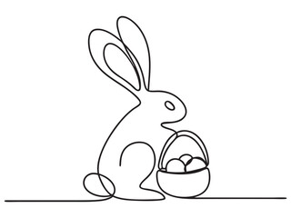 Continuous one line drawing of Easter Bunny rabbit line art drawing style vector Illustration