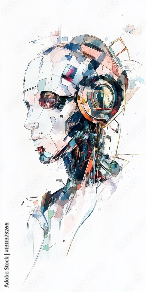 Aufkleber abstract portrait of a futuristic robot with vibrant colors and shapes