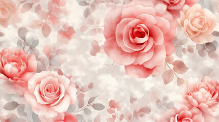 Seamless Floral Pattern of Watercolor Roses and Petals