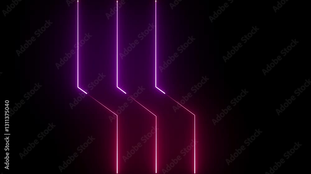Poster abstract cyan and blue color neon light animated on a dark background. abstraction neon lines moving