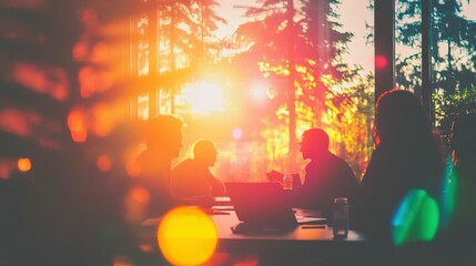 Scenic view of a team of professionals brainstorming in a bright meeting room, collaborative and inviting, teamwork and communication theme